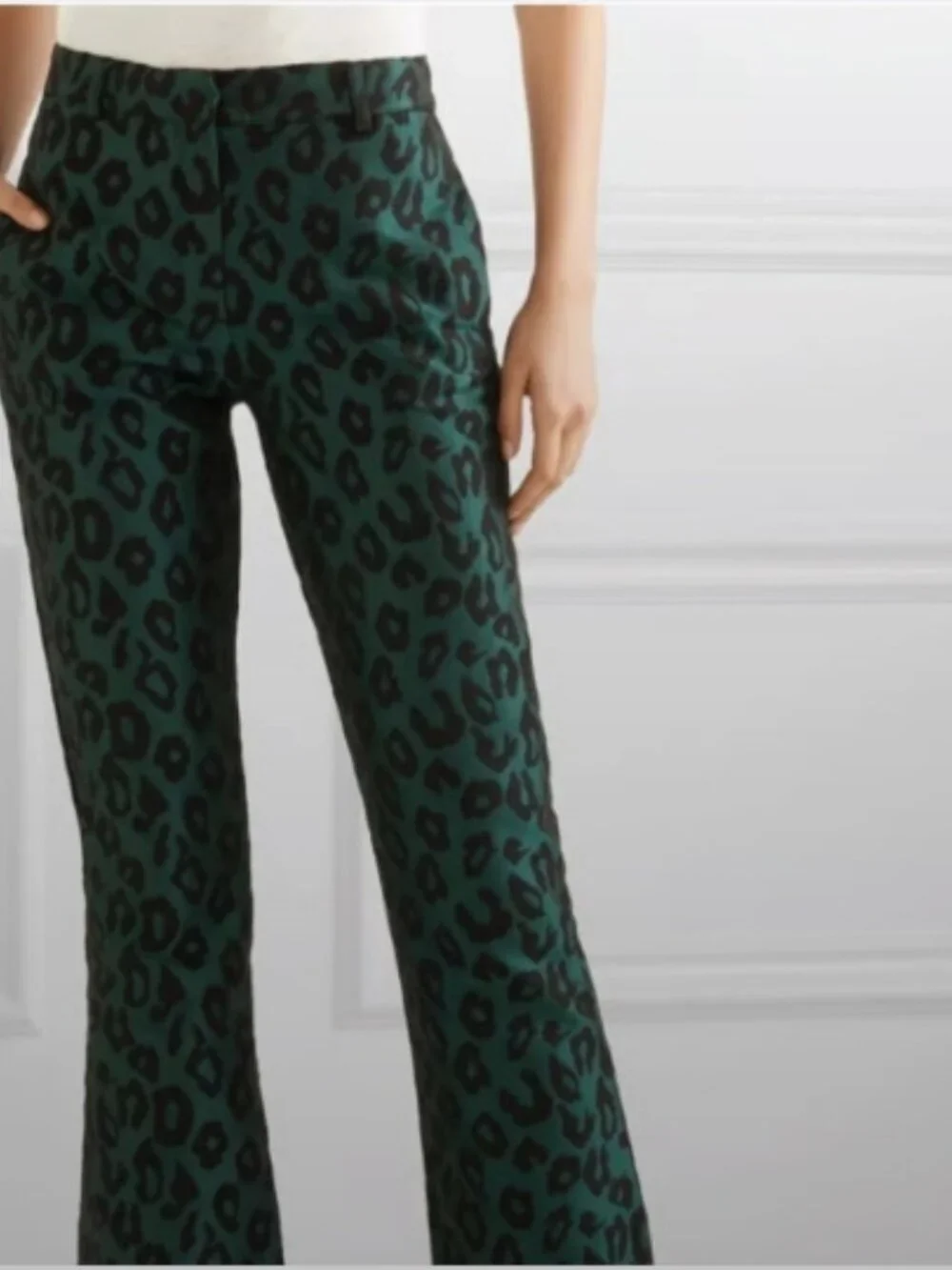 Anine Bing Green and Black Leopard Print Boot Cut Pants